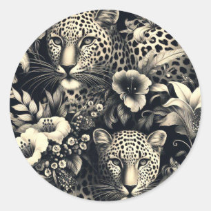 Vintage Jungle Jaguar Classic Round Sticker