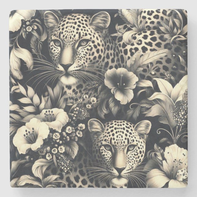 Vintage Jungle Jaguar Stone Coaster (Front)