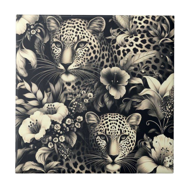 Vintage Jungle Jaguar Tile (Front)