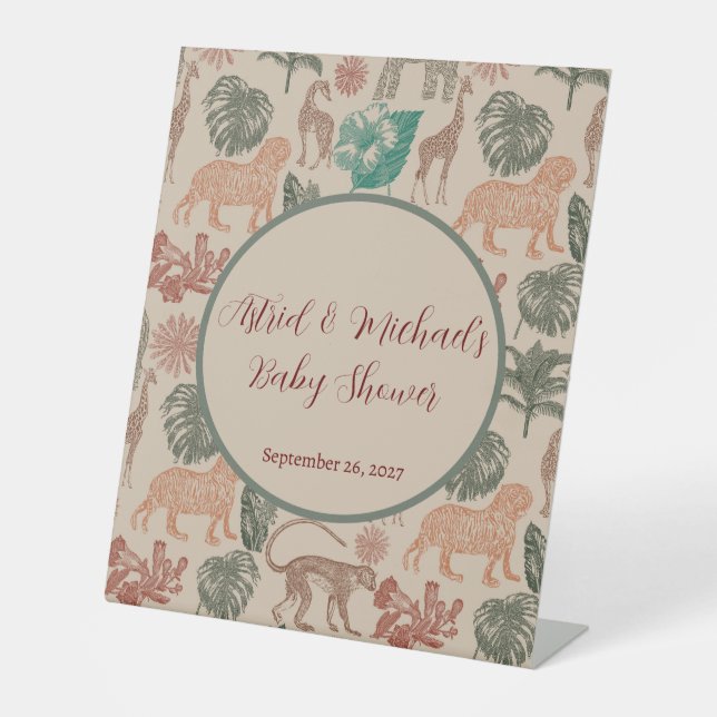 Vintage Jungle Safari Baby Shower  Pedestal Sign (Front)
