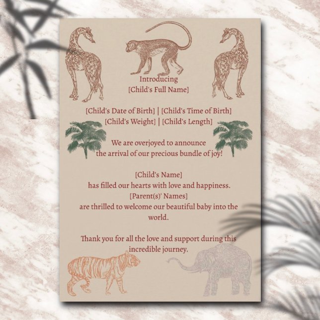 Vintage Jungle Safari Birth Announcement (Creator Uploaded)