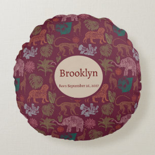 Vintage Jungle Safari Pink Round Cushion