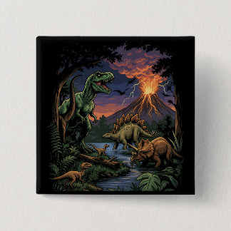 Vintage Jurassic Dinosaur Rex and Triceratops 15 Cm Square Badge