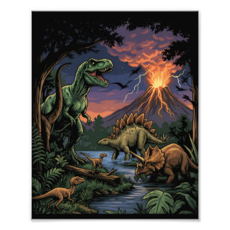 Vintage Jurassic Dinosaur Rex and Triceratops Photo Print
