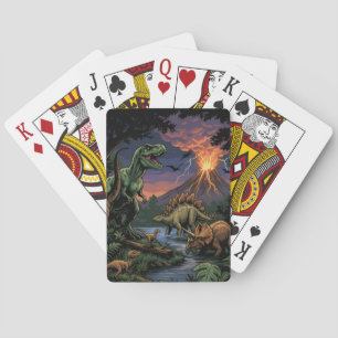 Vintage Jurassic Dinosaur Rex and Triceratops Playing Cards