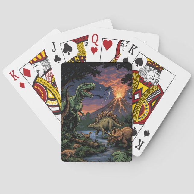 Vintage Jurassic Dinosaur Rex and Triceratops  Playing Cards (Back)