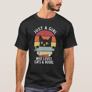 Vintage Just A Girl Who Loves Cats And Books T-Shirt