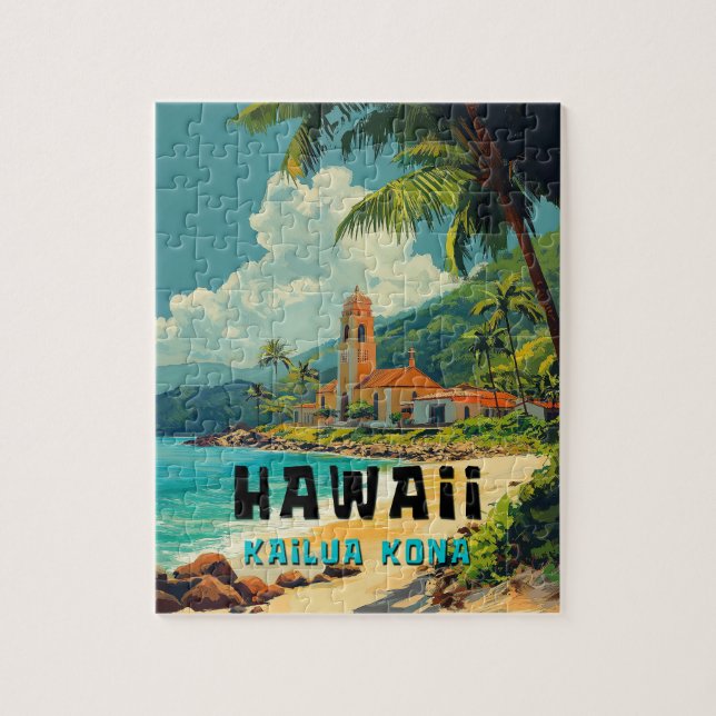 Vintage Kailua Kona Hawaii Beach Jigsaw Puzzle (Vertical)