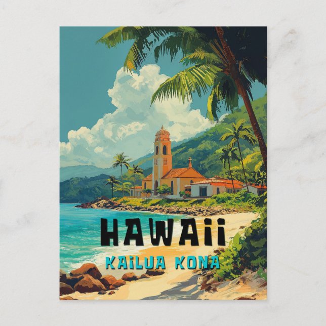 Vintage Kailua Kona Hawaii Beach Postcard (Front)
