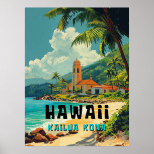 Vintage Kailua Kona Hawaii Beach Poster