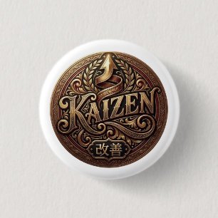 Vintage Kaizen Crest Button Continuous Improveme