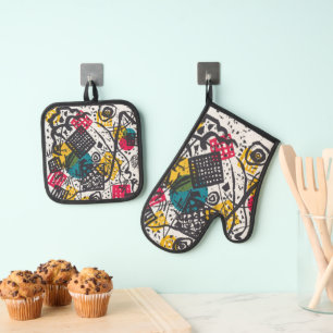 Vintage Kandinsky Kleine Welten V Bauhaus Abstract Oven Mitt & Pot Holder Set