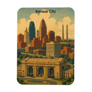 Vintage Kansas City Silhouette Skyline Magnet