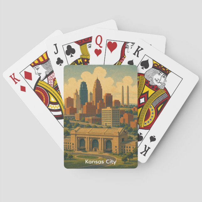 Vintage Kansas City Silhouette Skyline Playing Cards (Back)