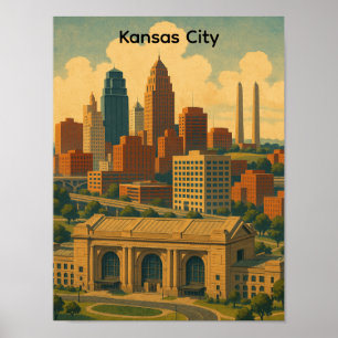Vintage Kansas City Silhouette Skyline Poster