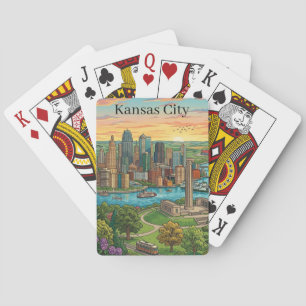 Vintage Kansas City Skyline Travel Art Playing Cards