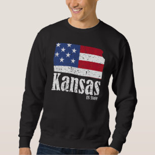Vintage Kansas Map American Flag 4th of July Pride Sweatshirt