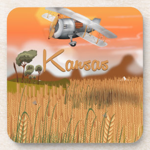Vintage Kansas Wheat field Travel Poster Coaster