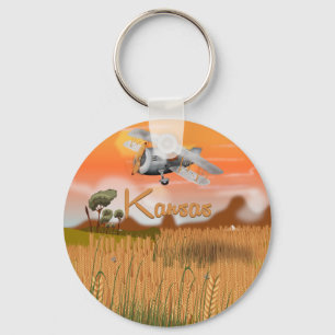 Vintage Kansas Wheat field Travel Poster Key Ring