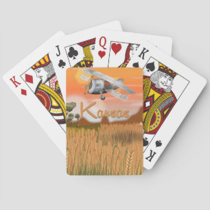 Vintage Kansas Wheat field Travel Poster Playing Cards