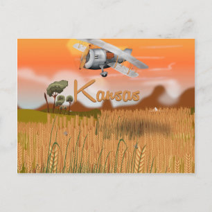 Vintage Kansas Wheat field Travel Poster Postcard