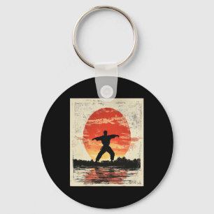 Vintage Karate Distressed Silhouette Japanese Mart Key Ring