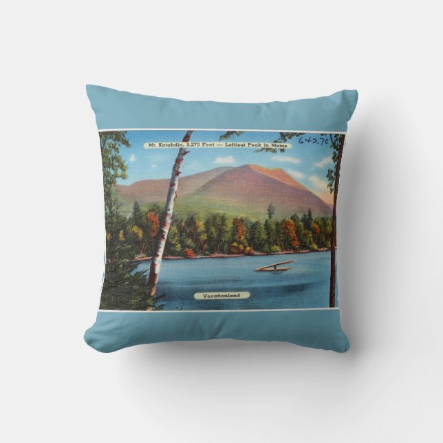 Vintage Katahdin Postcard Cushion (Front)