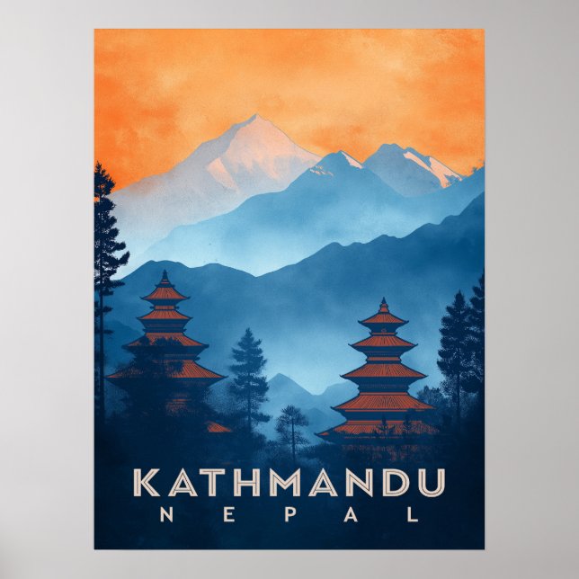 Vintage Kathmandu Temple Nepal  Poster (Front)