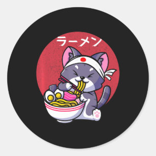Vintage Kawaii Anime Ramen Cat Japanese Food Gift Classic Round Sticker