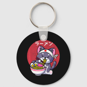 Vintage Kawaii Anime Ramen Cat Japanese Food Gift Key Ring