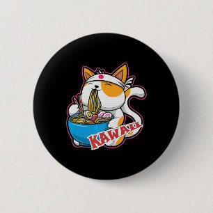vintage kawaii cat eating ramen anime retro Japane 6 Cm Round Badge