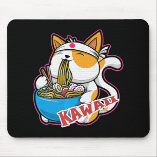 vintage kawaii cat eating ramen anime retro Japane Mouse Mat