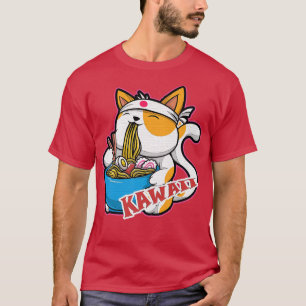 vintage kawaii cat eating ramen anime retro Japane T-Shirt