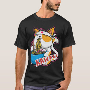 vintage kawaii cat eating ramen anime retro Japane T-Shirt
