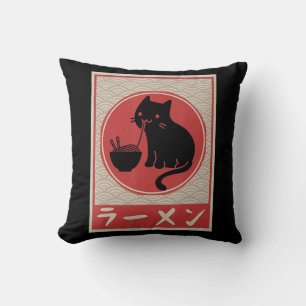 Vintage Kawaii Cat Ramen Anime Japanese Gift Girls Cushion