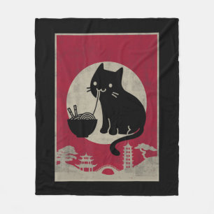 Vintage Kawaii Cat Ramen Anime Japanese Gift Kids  Fleece Blanket