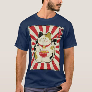 Vintage Kawaii Maneki Neko Eat Ramen Cute Japanese T-Shirt