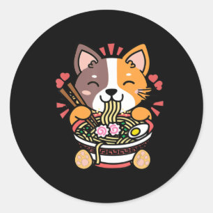 Vintage Kawaii Ramen Cat Anime Japanese Food Gift  Classic Round Sticker