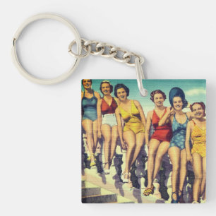 Vintage Keansburg, NJ Beach Scene - Jersey Shore Key Ring