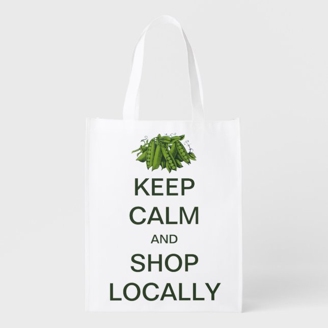 Vintage Keep Calm and Shop Locally Reusable Grocery Bag (Front)
