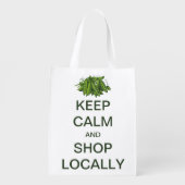 Vintage Keep Calm and Shop Locally Reusable Grocery Bag (Back)