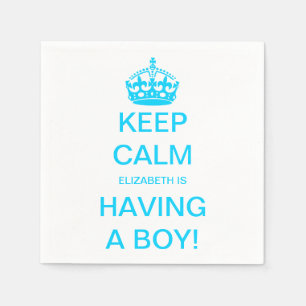 Vintage Keep Calm Blue Boy Baby Shower Napkin