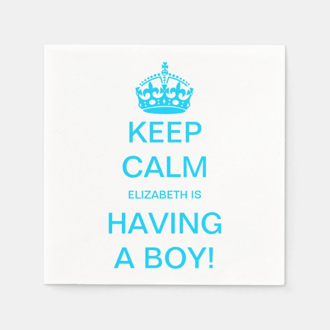 Vintage Keep Calm Blue Boy Baby Shower Napkin (Front)