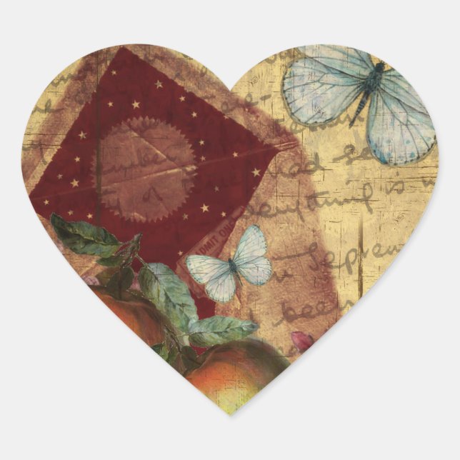 Vintage Keepsake Butterfly Collage Heart Sticker (Front)
