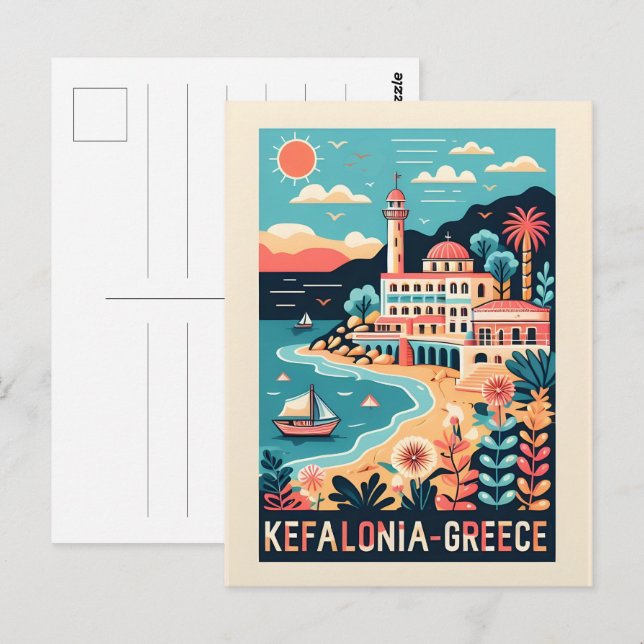 vintage kefalonia greece travel souvenirs postcard (Front/Back)