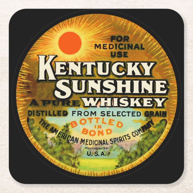 Vintage Kentucky Whiskey Label Square Paper Coaster (Front)