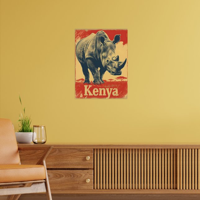 Vintage Kenya Rhino Poster (Living Room 2)
