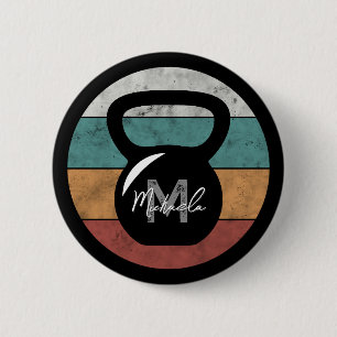 Vintage kettlebell custom monogram name initial 6 cm round badge