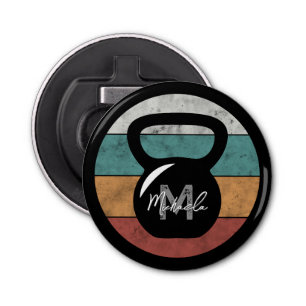 Vintage kettlebell custom monogram name initial bottle opener