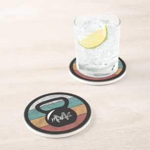 Vintage kettlebell custom monogram name initial coaster